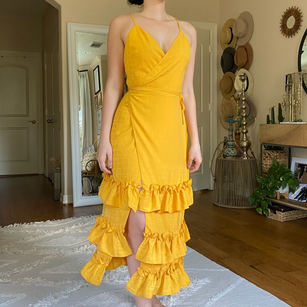 Lovers + friends sunshine yellow ruffled dress